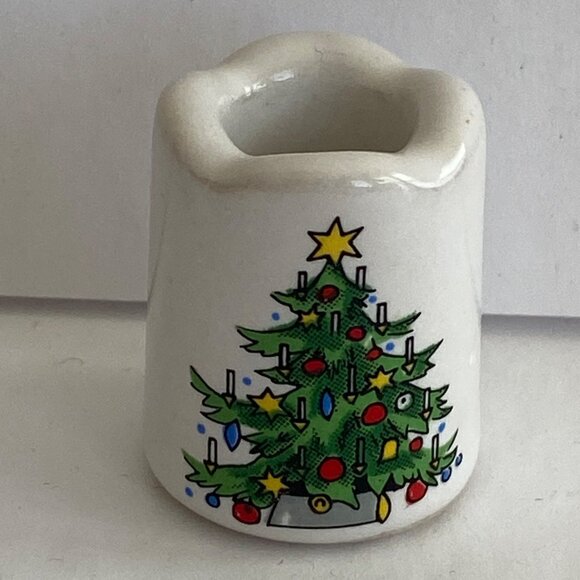 Set Of 4 Vintage Christmas Tree Ceramic Candle Holders - Picture 2 of 5